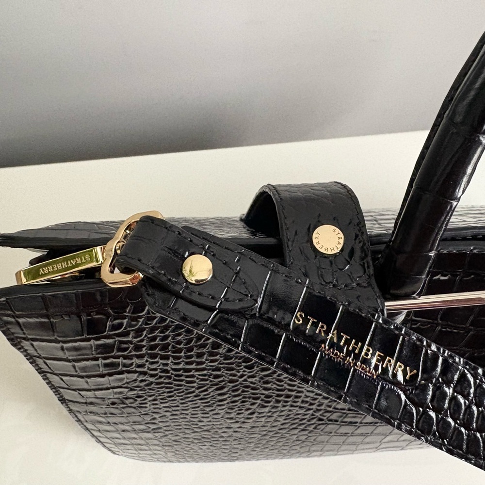 $995 Strathberry Croc Croco Embossed Leather Crossbody Tote Bag Purse Large GUC - Picture 5 of 16